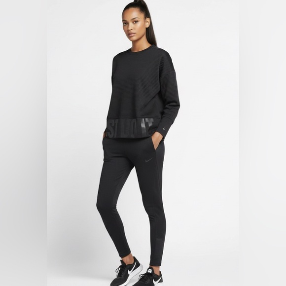 Nike Dri-Fit Black Ribbed Crew Neck Lg Pullover JUST DO IT Sweater - Picture 7 of 16